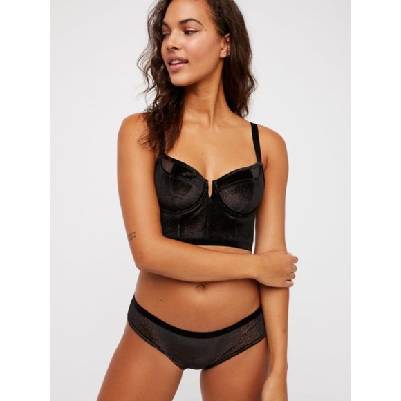 Free People Camille Underwire Longline Black Velvet Bra New 34c - Picture 1 of 4